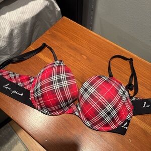 PINK Victoria's Secret Black and Red Plaid Bra
